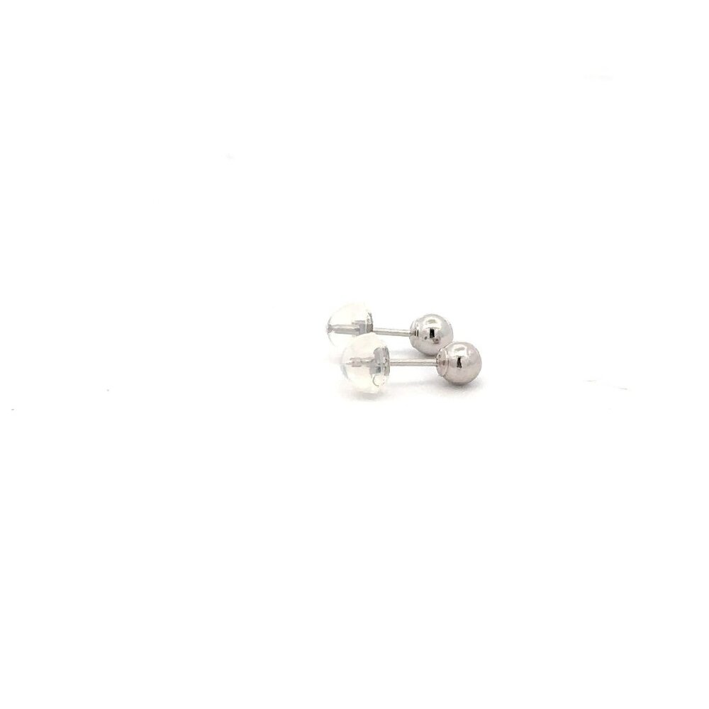 14K White Gold Earrings Stud Ball Tiny 4mm Silicone Covered Backings - Picture 5 of 8